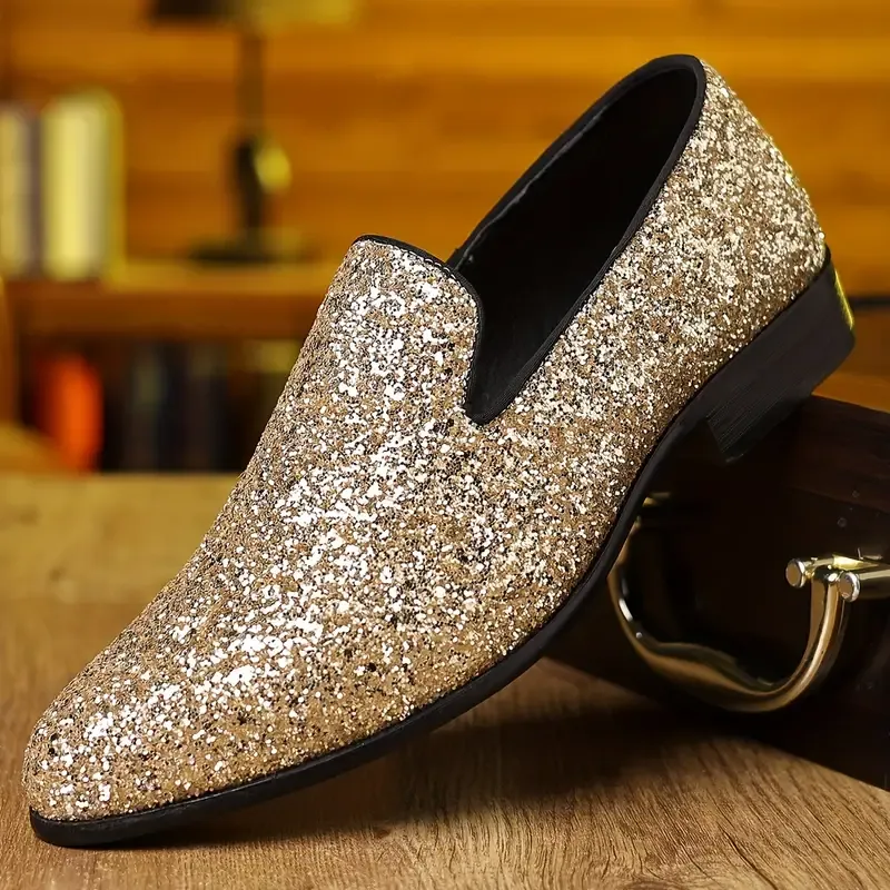 Plus Size Mens Glittering Sequin Slip-On Loafers