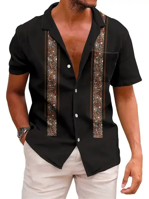 Fashionable beach shirt for vacation with decorative buttons and short sleeves