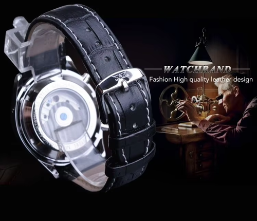 Men's Automatic Stainless Steel Strap Watch Skeleton Dial Blue Fashion Men's Mechanical Watch