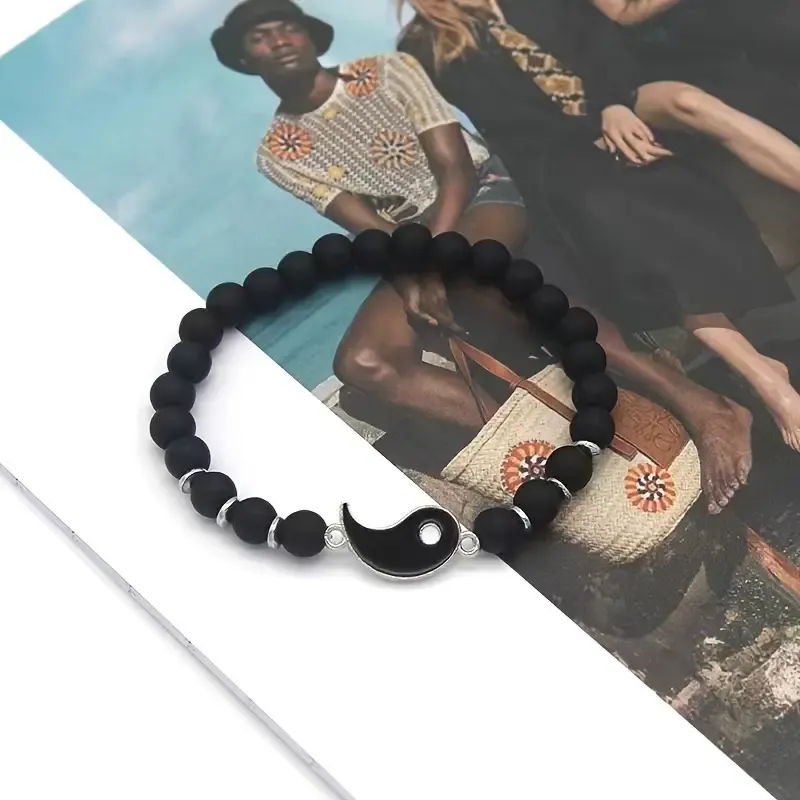2pcs Yin Yang Tai Chi Bracelets For Women, Elegant & Vintage Beaded Bracelets, Fashion Versatile Jewelry Accessory