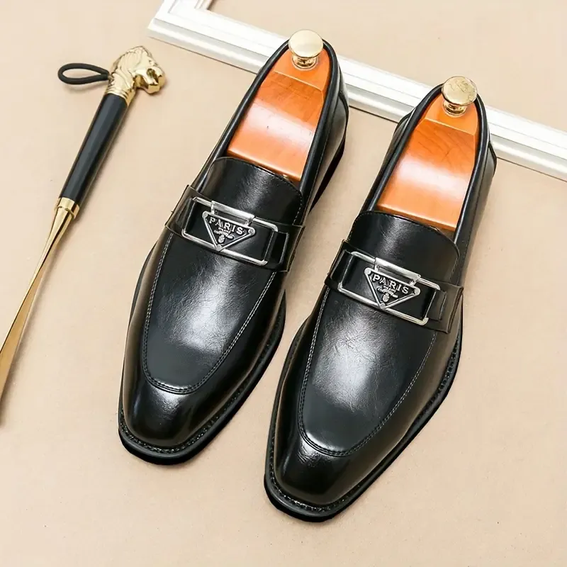 Men's Solid Color Vintage Retro Slip On Business Shoes, Comfy Non Slip Casual Rubber Sole For Office, Wedding, Party
