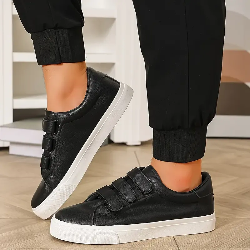 Men's Fashion Sneakers with Magic Tape Closure - Casual & Sporty, Faux Leather Walking Shoes with Rubber Sole