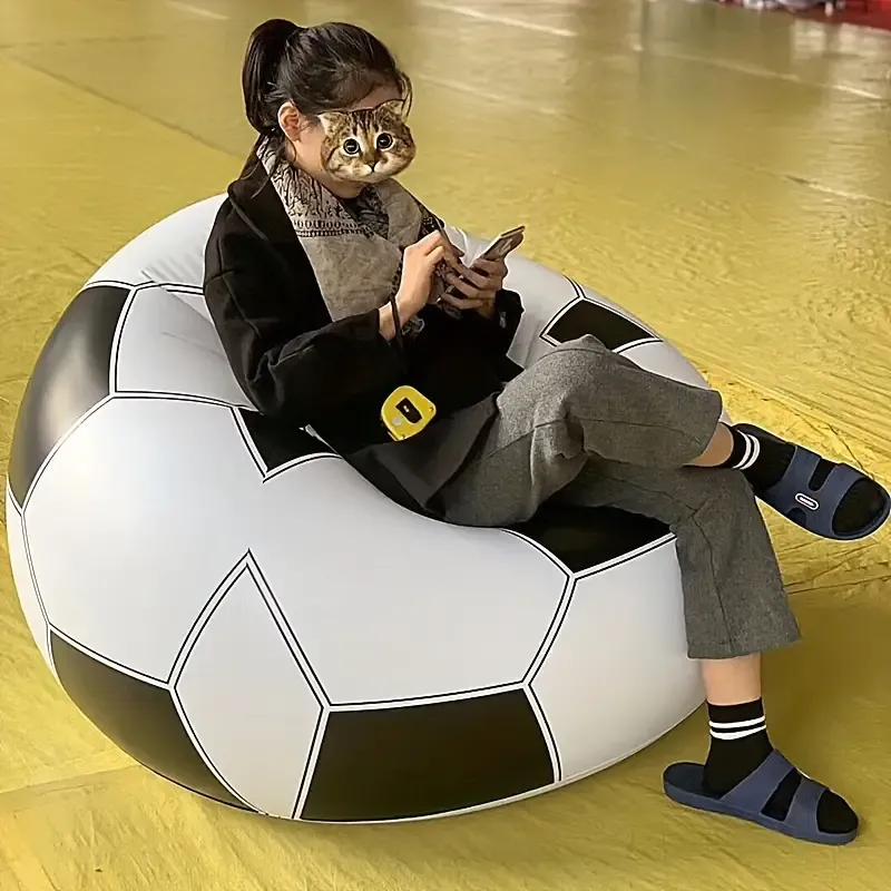 1PC Inflatable Soccer Ball Chair Sofa, Single Seat, Durable PVC, Portable for Home & Outdoor, Leisure Lounger, Camping Gear, Sports Themed Decor, Multicolor, Holiday Celebrations: Valentine's, Easter, Independence Day, Christmas, Halloween
