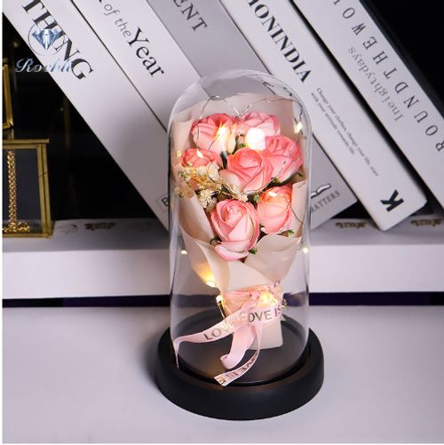 1pc LED Copper Wire Simulation Flower Immortal Bouquet Ornament, Creative String Light Shade, Suitable For Valentine's Day Gift Holiday Gift, Rose Bouquet Ornament, Winter Xmas Home Decor