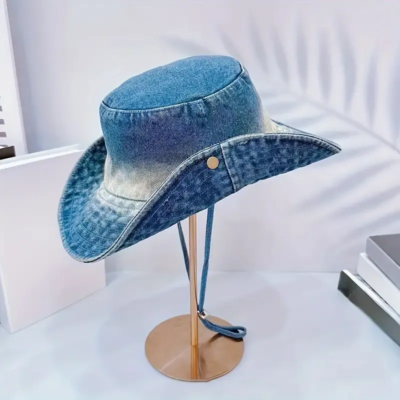1pc Vintage Washed Distressed Tie-Dye Women's Western Cowboy Hat, Bucket Hat for Spring Summer Outdoor Sun Protection Mountaineering Fishing Cap