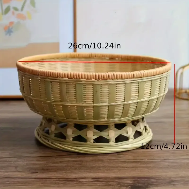 1 pc Handcrafted Bamboo Woven Basket for Snacks & Fruits - Elegant High-Foot Design, Perfect for Kitchen Organization