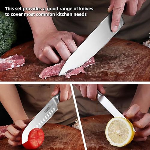 5-Piece Professional Kitchen Knife Set, Integrated Ergonomic Handle with High Carbon Stainless Steel Blades - Sharp Chef Knife Set for Multipurpose Cooking, Gift Box Included