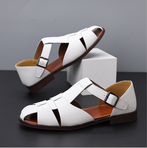 2025 new handmade thick heeled Roman men's sandals