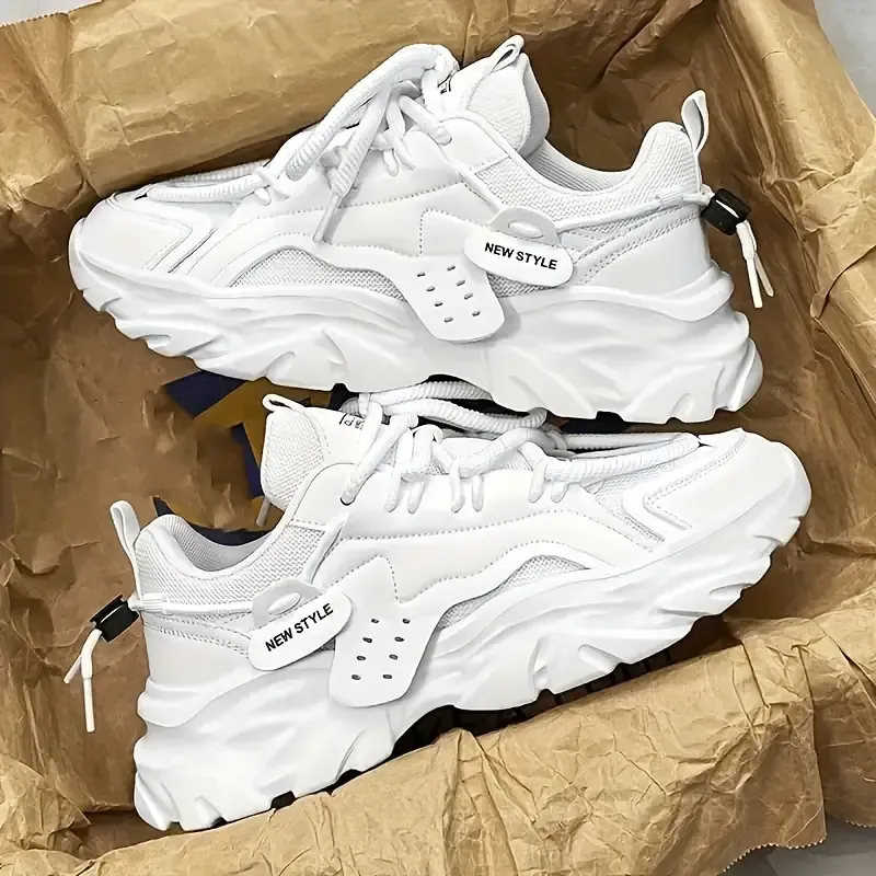 Men's Trendy Casual Sneakers - Breathable Mesh, Thick Sole Dad Shoes with Comfort Insole, Lace-Up, All-Season Wear