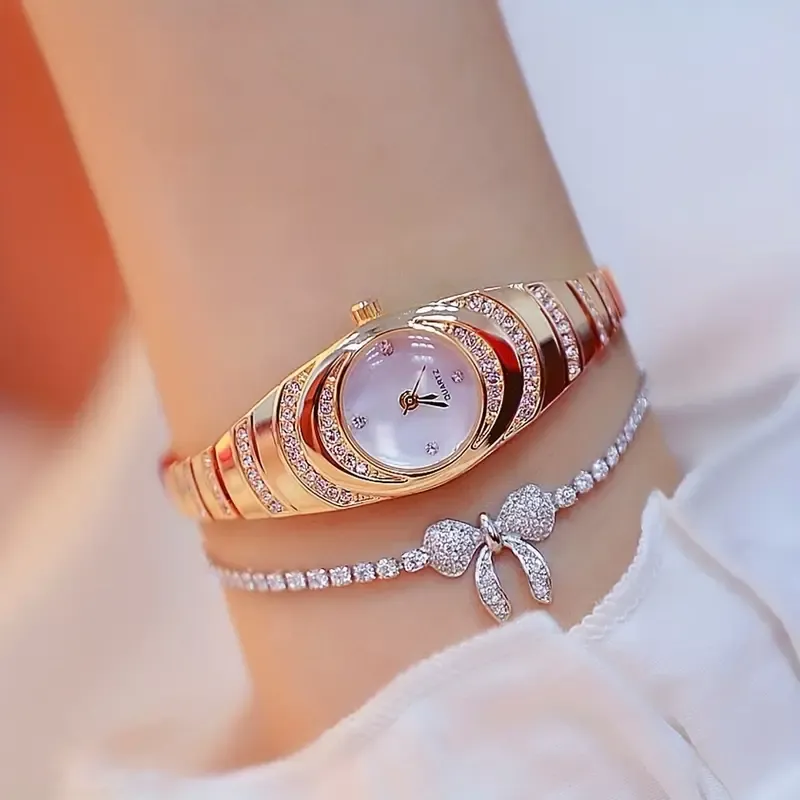 Elegant Lady's Wristwatch with Crystal Accents and Zinc Alloy Band