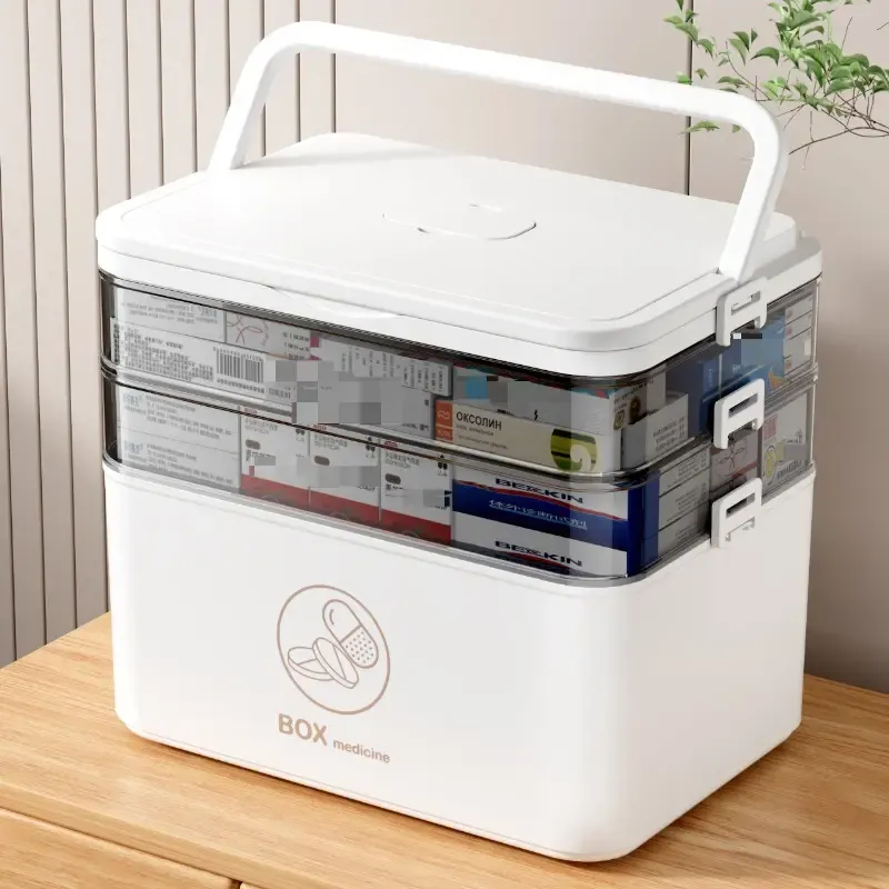 Durable Waterproof Multi-Layer Medicine Organizer - Portable Family Emergency Storage Box with Snap Closure, Rectangular Shape