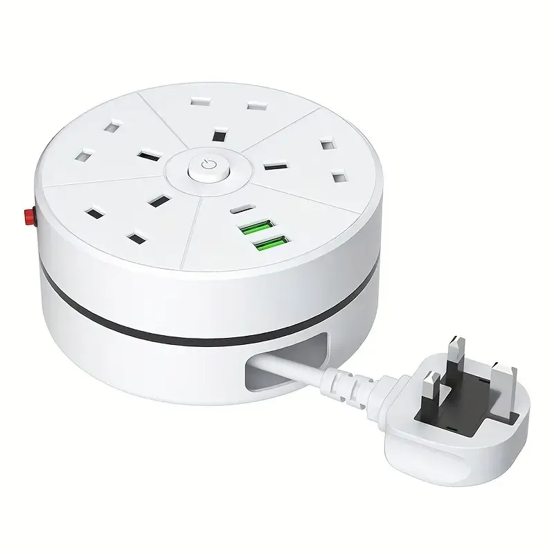 New Multifunctional Power Board Power Socket Power Strip, Equipped with 4 Power Outlets, Compatible with (2 USB-A) (1 TYPE-C), 2-meter Power Cord Automatic Short Circuit Protection Function Suitable for Home, Office, Kitchen, Garage, Outdoor