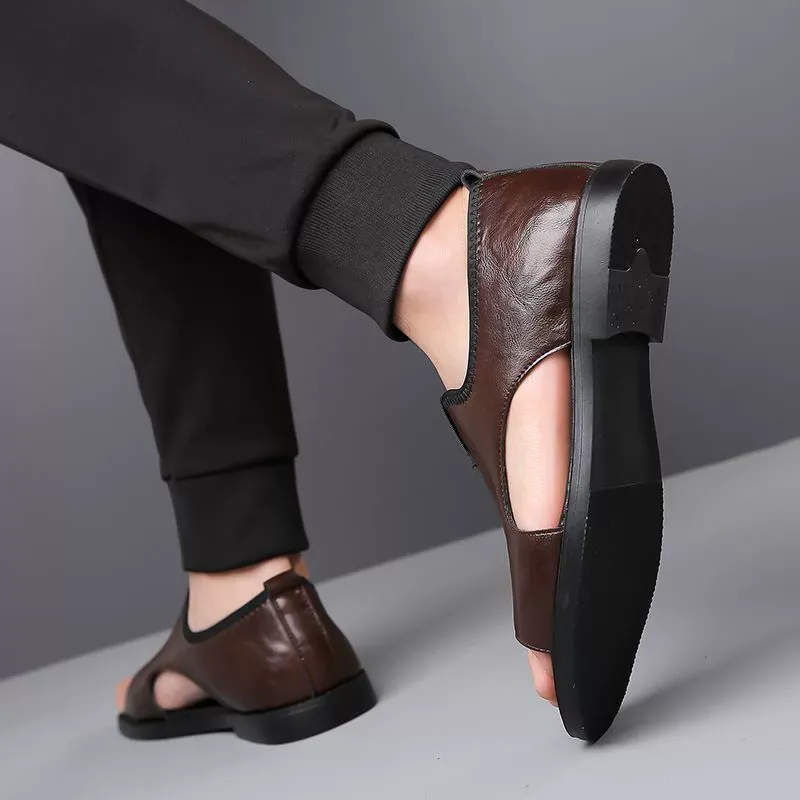 Genuine leather sandals for men Summer casual soft bottom non-slip beach shoes trendy all-match Roman sandals for men