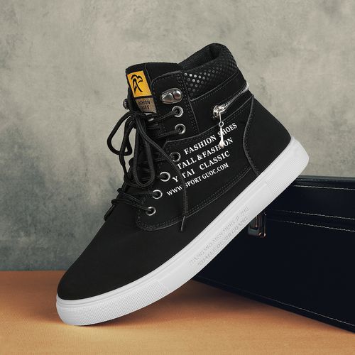 MAINALUN Men's High-Top Sneakers - Casual & Sporty, Non-Slip Skate Shoes for All Seasons, Durable Faux Leather with Comfortable Fabric Lining