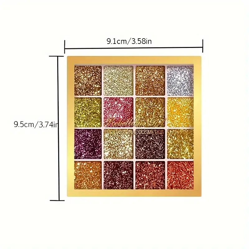 16-Color Glitter Eyeshadow Palette, High Pigment Golden Orange Sparkly Shimmer, Perfect For Stage, Party Makeup, Multi-Purpose For Eye, Lip & Face, Fashion Makeup For Music Festival