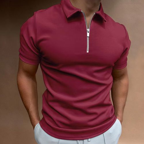 Summer men's polo shirt solid color short-sleeved lapel T-shirt casual fit top European and American men's clothing