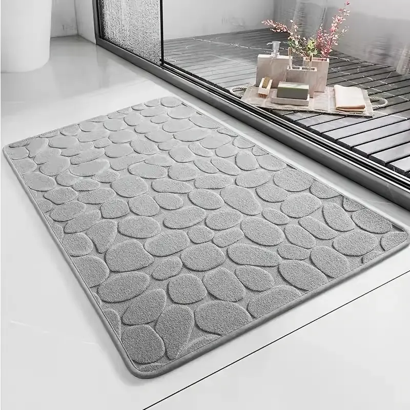1pc Cobblestone Embossed Bathroom Bath Mat, Memory Foam Pad, Washable Bath Rugs, Rapid Water Absorbent, Non-Slip, Soft And Comfortable Carpet For Shower Room Fall Decor, Kitchen Area Rugs, Laundry, Bedrooom, Shower, Indoor Mat, Bathroom Accessories