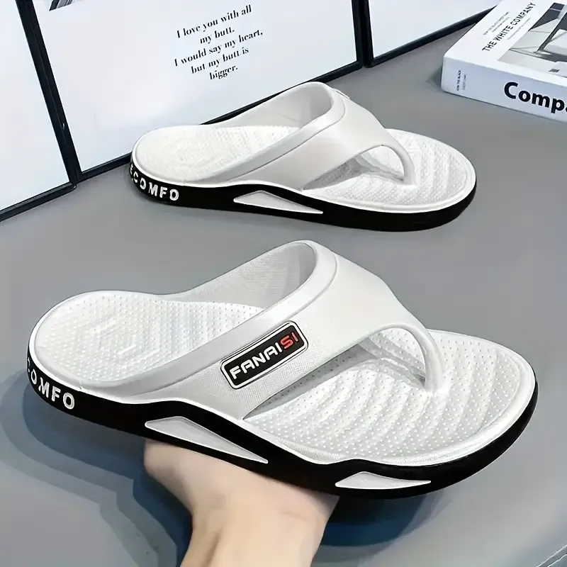 Men's Trendy Solid Color Flip Flops, Comfy Non Slip Durable Lightweight Thong Sandals For Men's Summer Outdoor Activities
