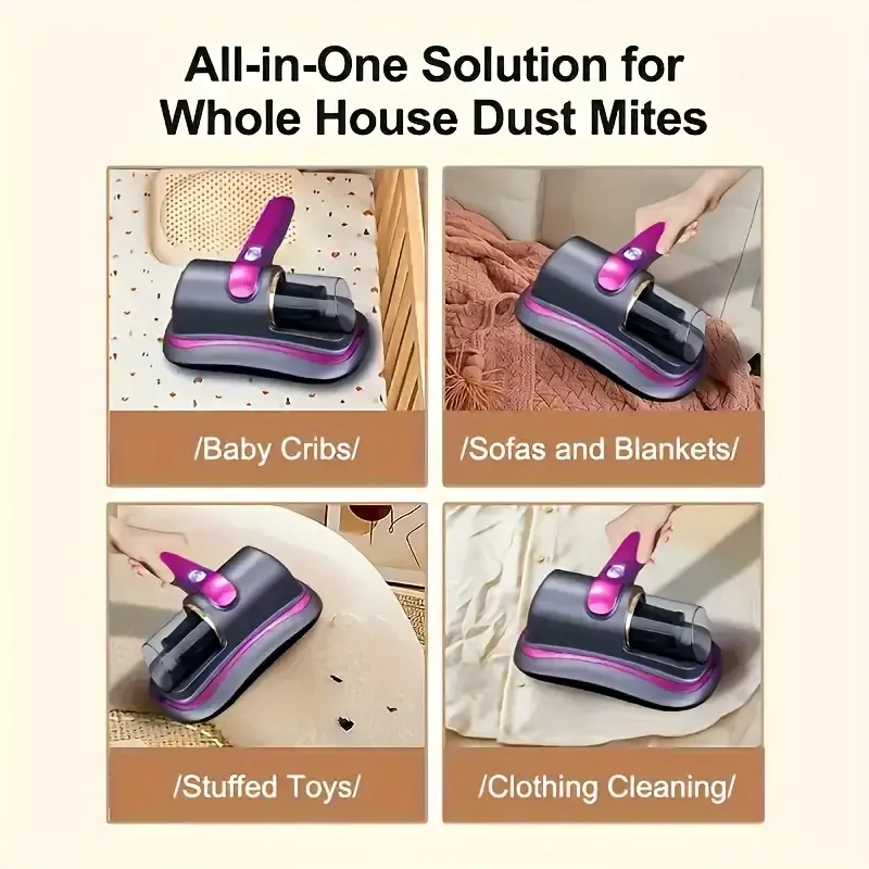 1pc, Rechargeable Handheld Bed Vacuum Cleaner, Super Suction, UV, Washable Filter, 36V USB Powered, Cordless Mattress Cleaner, Deep Cleans Beds, Sofas, Pet Hair, Carpets