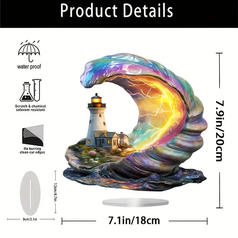 Acrylic Boho Lighthouse in Shell Tabletop Decor, Multipurpose Bohemian Style Sign & Plaque for Home, Office, Cafe, Porch, Room Decor, Unique  Gift