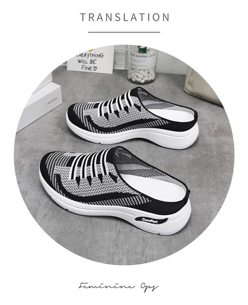 Women's Slip-On Sneakers, Casual Backless Walking Sports Shoes, Breathable & Lightweight Walking Mule Shoes