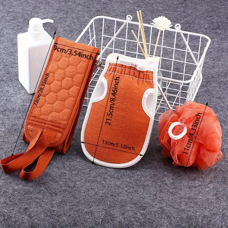 3pcs Bath Back Exfoliating Set, Loofah Sponge, Bath Glove, Exfoliating Bath Washcloth Towel, Back Scrubber For Shower, For Spa, Massage And Body Scrubs, Body Scrubber Bathing Accessories