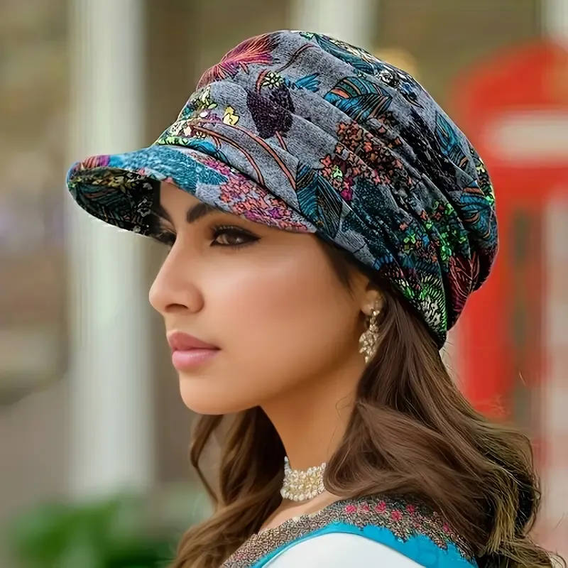 Vintage Flower Print Newsboy Hat