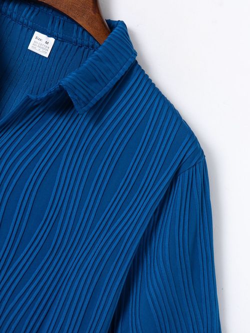 Men's Solid Color Ribbed Short Sleeve Single-breasted Lapel Shirt, Summer Fashion Tops For Casual And Daily Outerwear