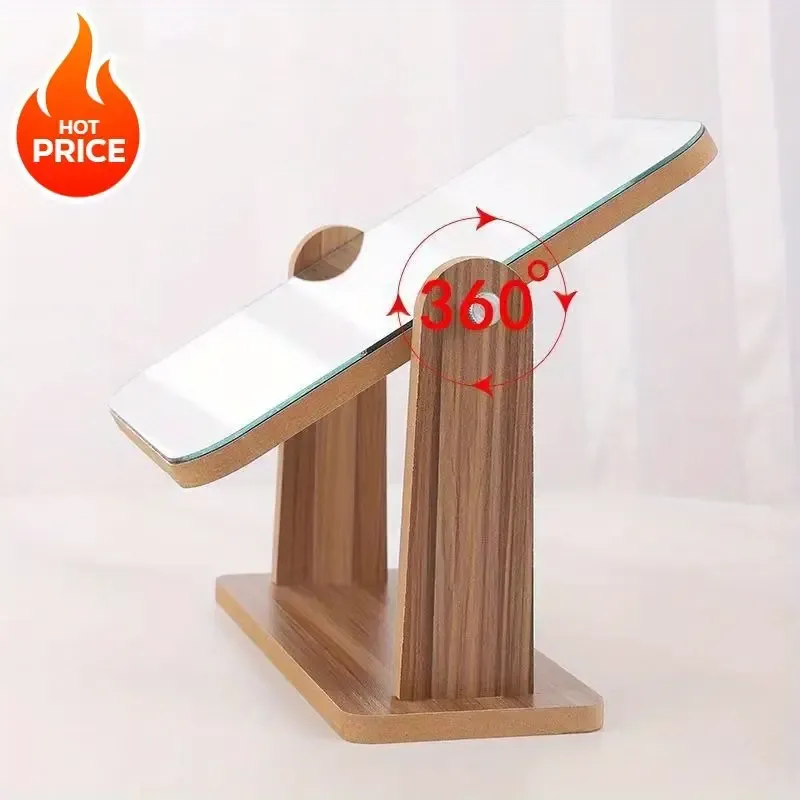 Preppy Style Wooden Vanity Mirror with Stand - 1PC Rotatable HD Dressing Makeup Mirror for Dorm & Bathroom Use