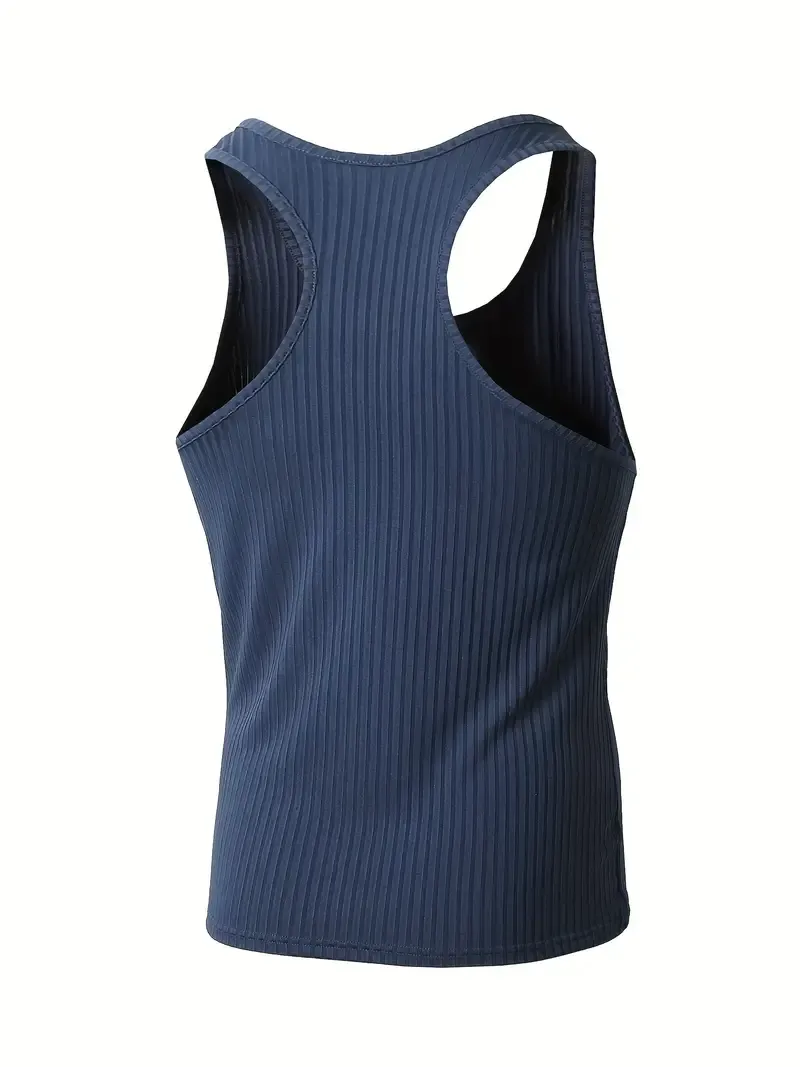 Men's Solid Tank Top, Active Crew Neck Sleeveless Top, Men's Clothing For Summer Outdoor