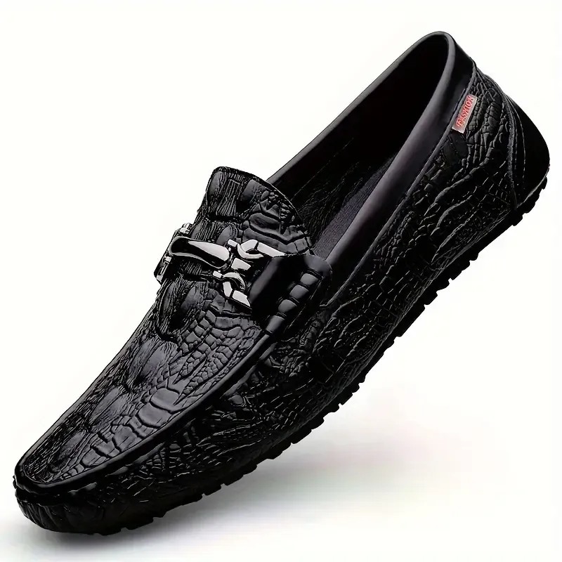Men's Solid Color Lightweight Slip On Split Cow Leather Upper Loafer Shoes, Comfy Non Slip Casual Rubber Sole Dress Shoes, Men's Footwear