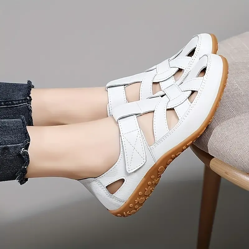 Womens Soft Leather Hollow-Out Sandals