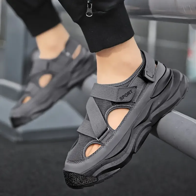 Men's Breathable Sport Sandals & Slides - Preppy Casual Fashion Solid & Stripe Patterns, Versatile for Spring & Fall, Easy Slip-On with Adjustable Closure, Lightweight Cap Toe Sandals with PU & Fabric Upper, Comfortable Rubber Sole for Daily & Hiking Activities