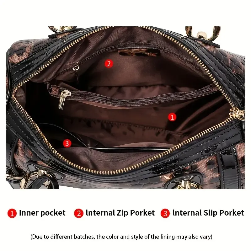Luxury Genuine Faux Leather Women's Handbag - Spacious & Stylish with Adjustable Strap, Animal Print Design, Zip Closure