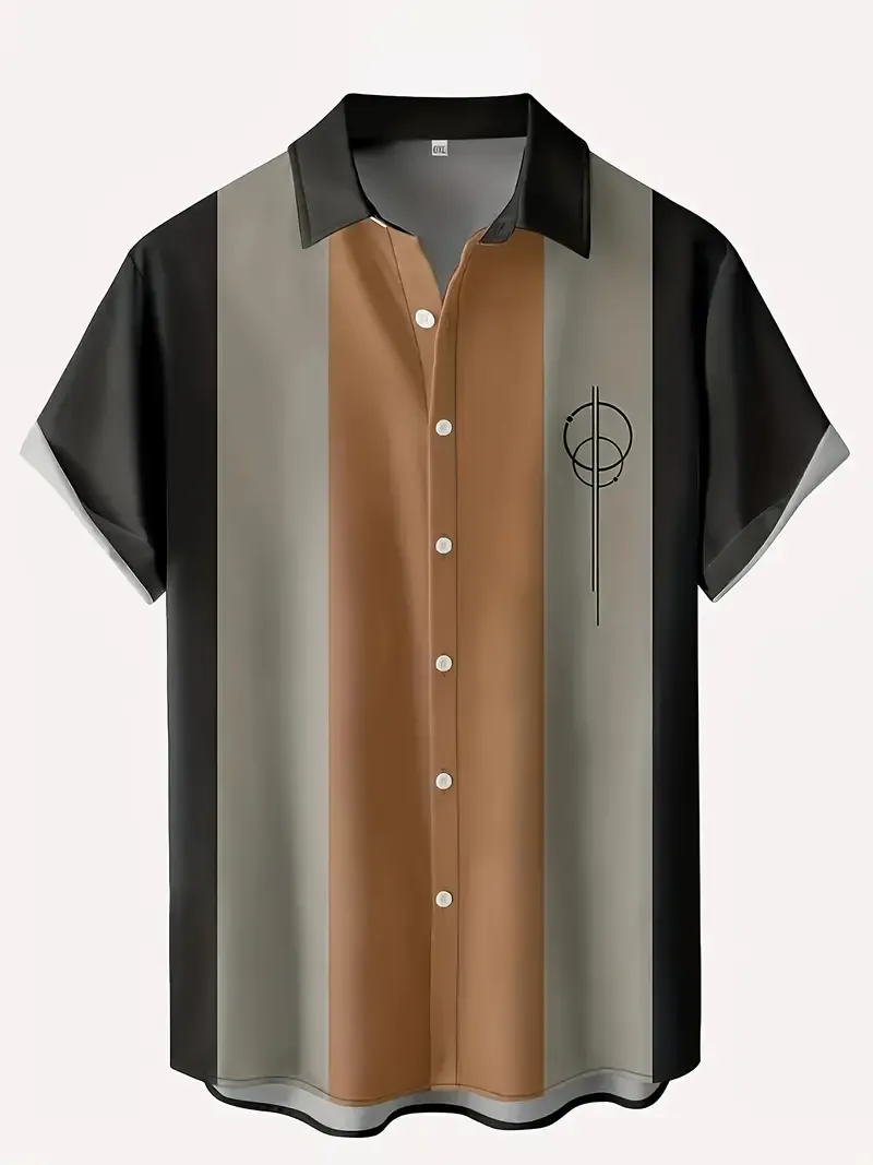Vintage Stripe Pattern Print Men's Short Sleeve Lapel Shirt Top