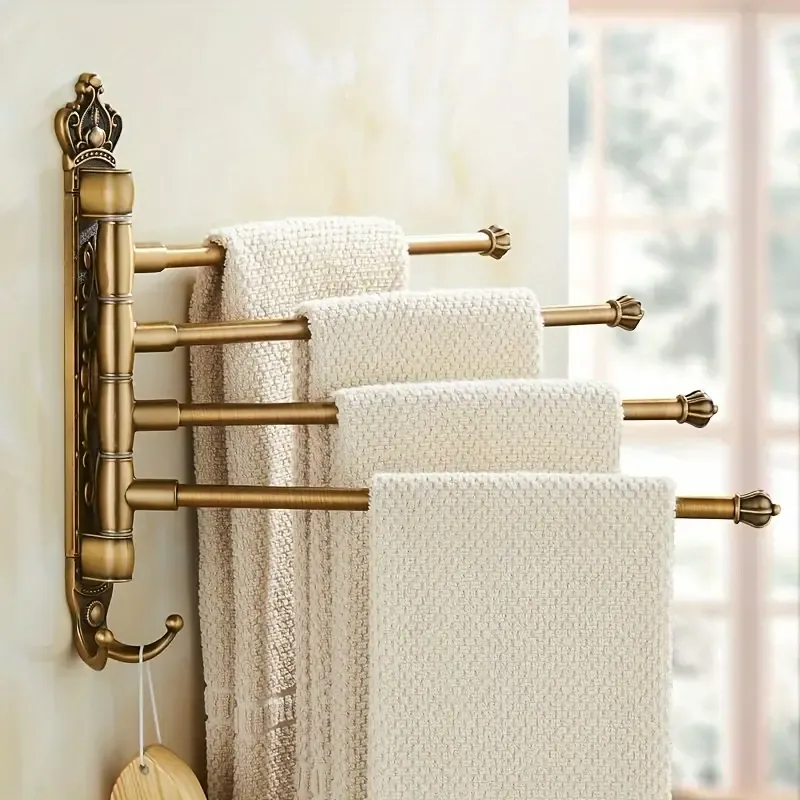 Vintage-Inspired Aluminum Towel Bar - Foldable, Rotating Design for Easy Storage  Organization in Bathroom, Christmas Halloween Gift Decoration
