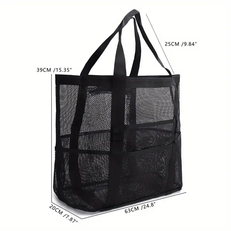 Extra-Large Mesh Beach Tote - Sandproof Swim Bag with Zipper & Pockets, Lightweight & Foldable for Pool, Boat, and Vacation Essentials