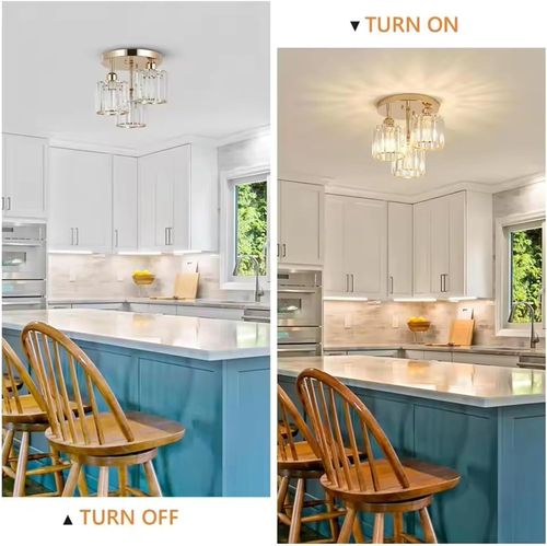 Modern Semi-Flush Mount Crystal Pendant Lights - Metal with Shade, Switch Control, Hard-Wired, E27 Base, Compatible with 110-240V for Kitchen, Bedroom, Hallway, Entryway, Dining Room