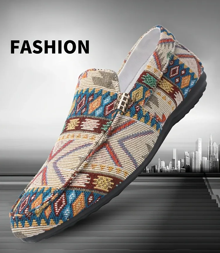 Men'S Vibrant Geometric Slip-On Loafers - Handmade, Comfortable Walking Shoes