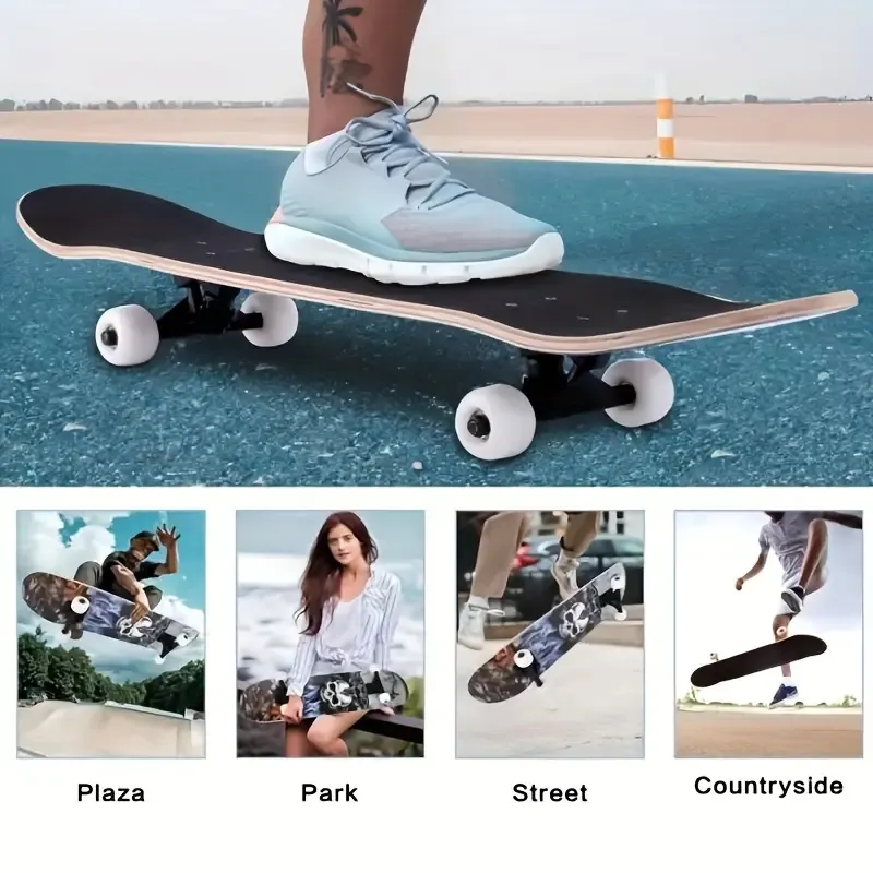 Skateboard, 3108 Maple Concave Plate, Front High-end Anti Slip Sand Back Skeleton Sticker Style, Horizontal Flute Bracket, 5436pu Wheels, Men's Skateboard, Skateboard Cruising