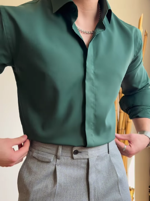 High-end no-ironing, smooth, silky solid color shirt for men