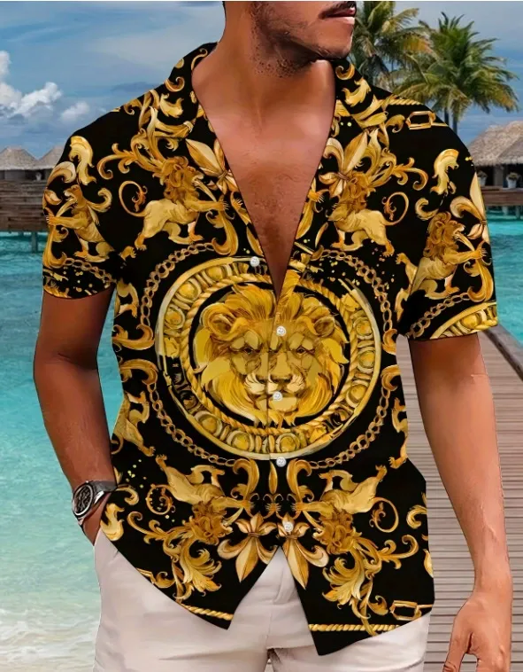 Tropical floral print short-sleeved shirt with a vacation style
