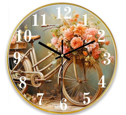 Floral Bicycle Iron Wall Clock