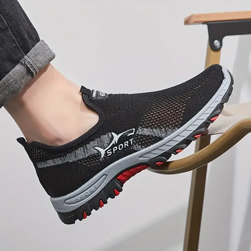Men's Slip On Mesh Breathable Non Slip Sneakers, Durable Comfy For Spring Summer Outdoor Hiking Camping Climbing