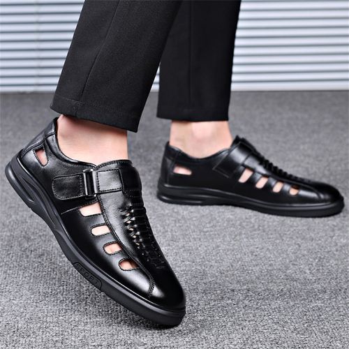 Soft leather breathable shoes with magic tape