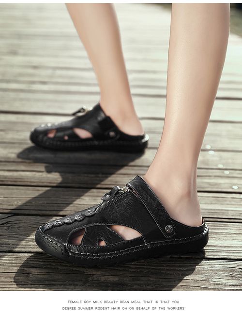 New style personalized genuine leather men's beach shoes young men's casual sandals