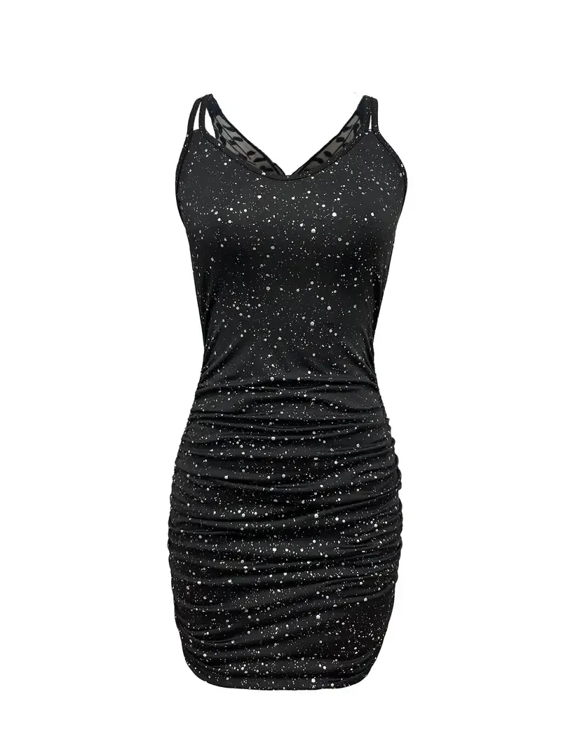 Glitter Butterfly Pattern Hollow Out Bodycon Dress, Elegant Sleeveless Backless Dress, Women's Clothing For Party Dressing