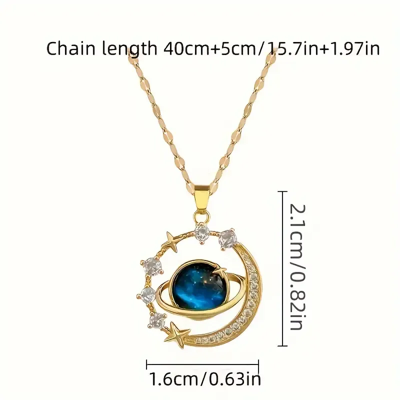 1pc Trendy And Fashionable Necklace, Starry Planet Gorgeous Pendant Stainless Steel Necklace, Suitable For Girls' Birthday Gifts