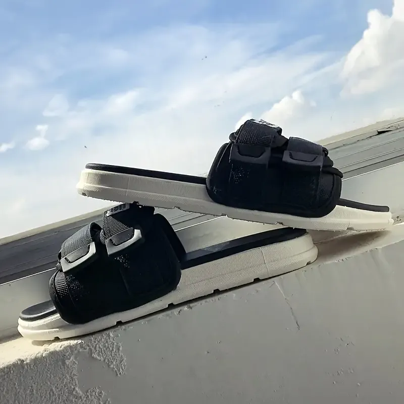 Solid Color Casual Sandals, Slip On Lightweight Soft Sole Walking Slides, Buckle Belts Beach Slides