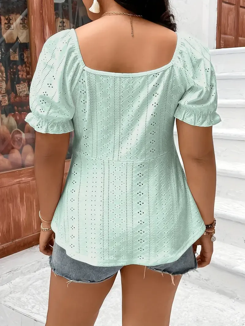 Vibrant Eyelet Embroidered Sweetheart Neck T-Shirt